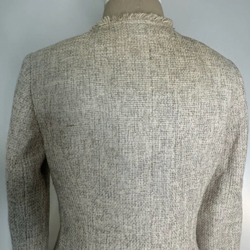 Calvin Klein Open Front Tweed Fringe Jacket 2 - Picture 4 of 12